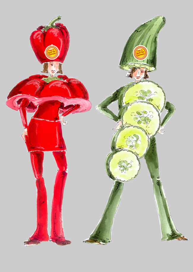 Zeichnung Promotionkostüem Gemüse Paprika Gurke