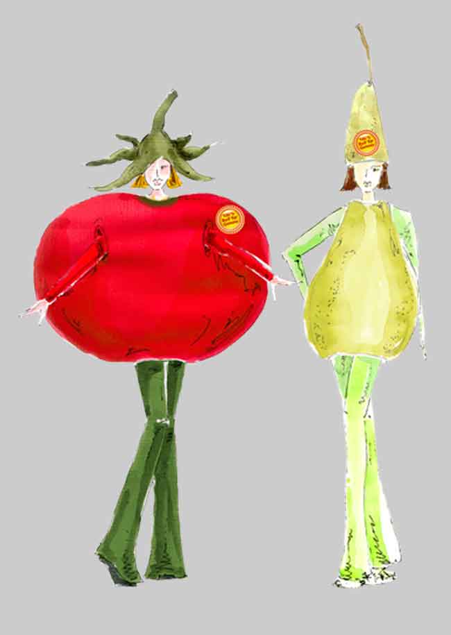 Zeichnung Promotionkostüme Gemüse Obst