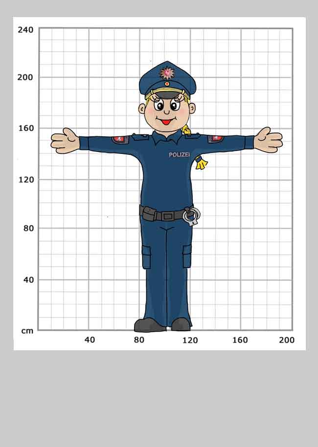 Zeichnung Laufkostüm Polizeimaskottchen